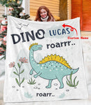 Custom Name Fleece Cartoon Dinosaur Blanket II07