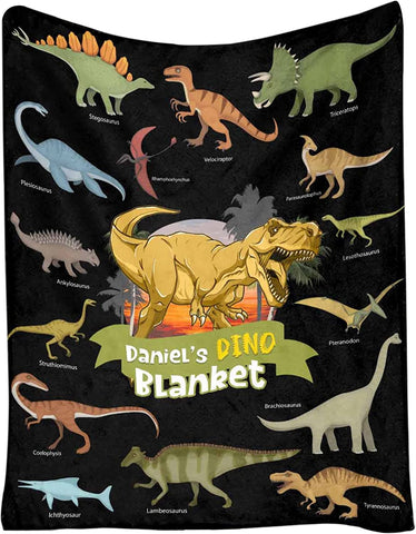 Custom Name Fleece Cartoon Dinosaur Blanket II19