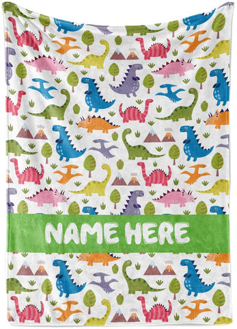 Custom Name Cartoon Dinosaur Blanket III10
