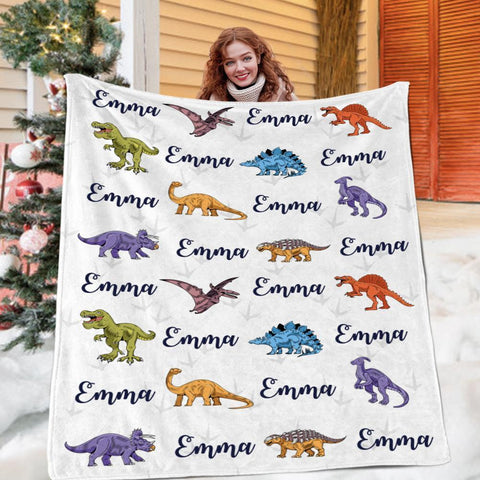 Custom Name Fleece Blanket Dinosaur II03