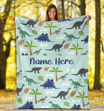 Custom Name Fleece Cartoon Blanket I10 - Dinosaur